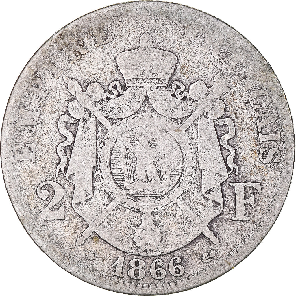 Moneta, Francja, Napoleon III, 2 Francs, 1866, Paris, VG(8-10), Srebro