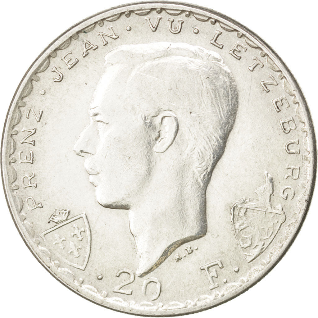 LUXEMBOURG, 20 Francs, 1946, KM #47, AU(50-53), Silver, 27, 8.35