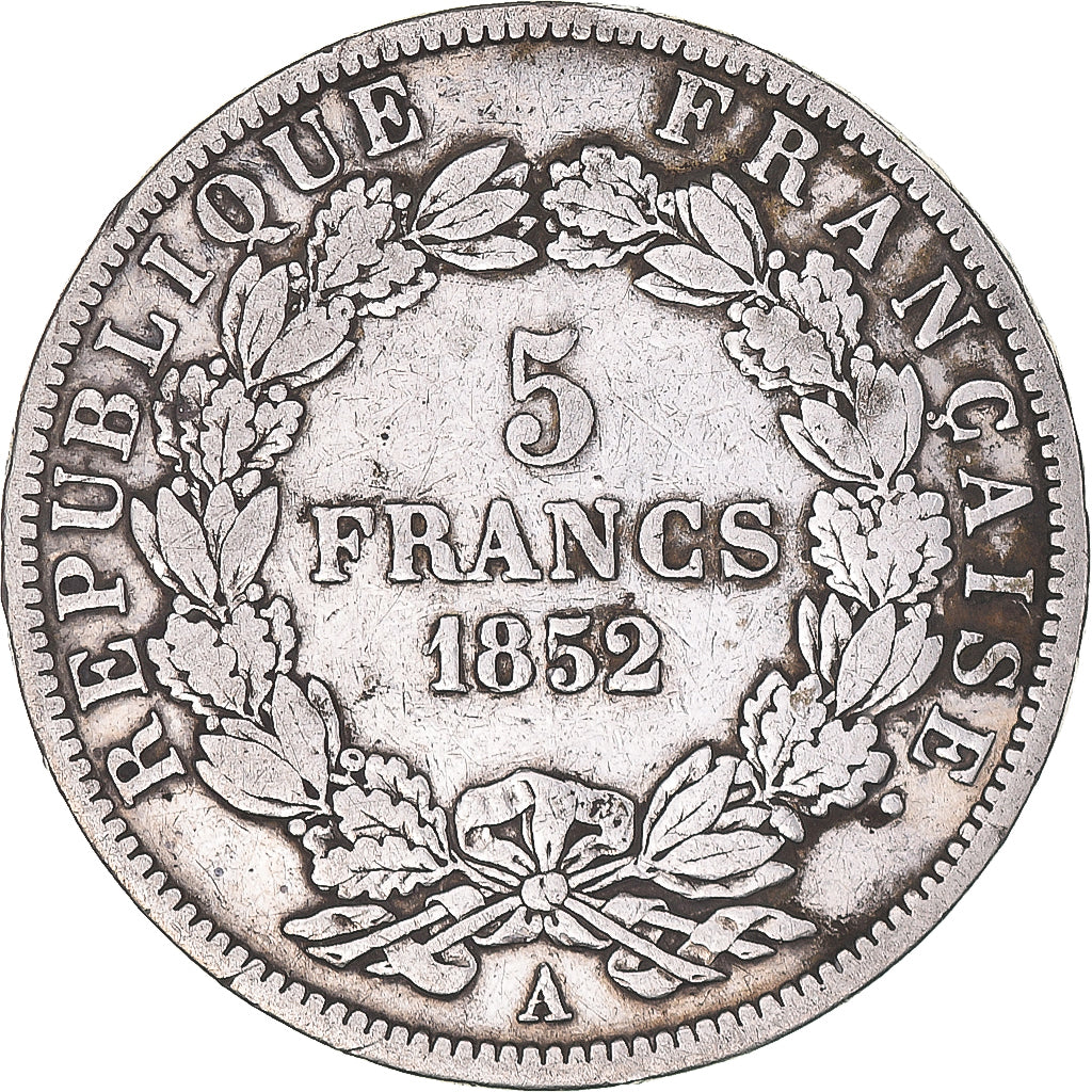 Moeda, França, Napoléon III, 5 Francs, 1852, Paris, F(12-15), Prata, KM:773.1