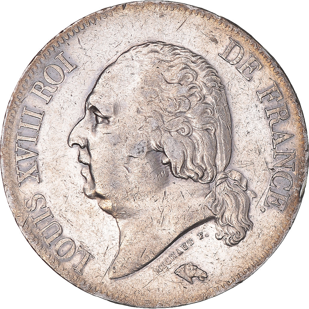Moeda, França, Louis XVIII, 5 Francs, 1824, Lille, EF(40-45), Prata, KM:711.13