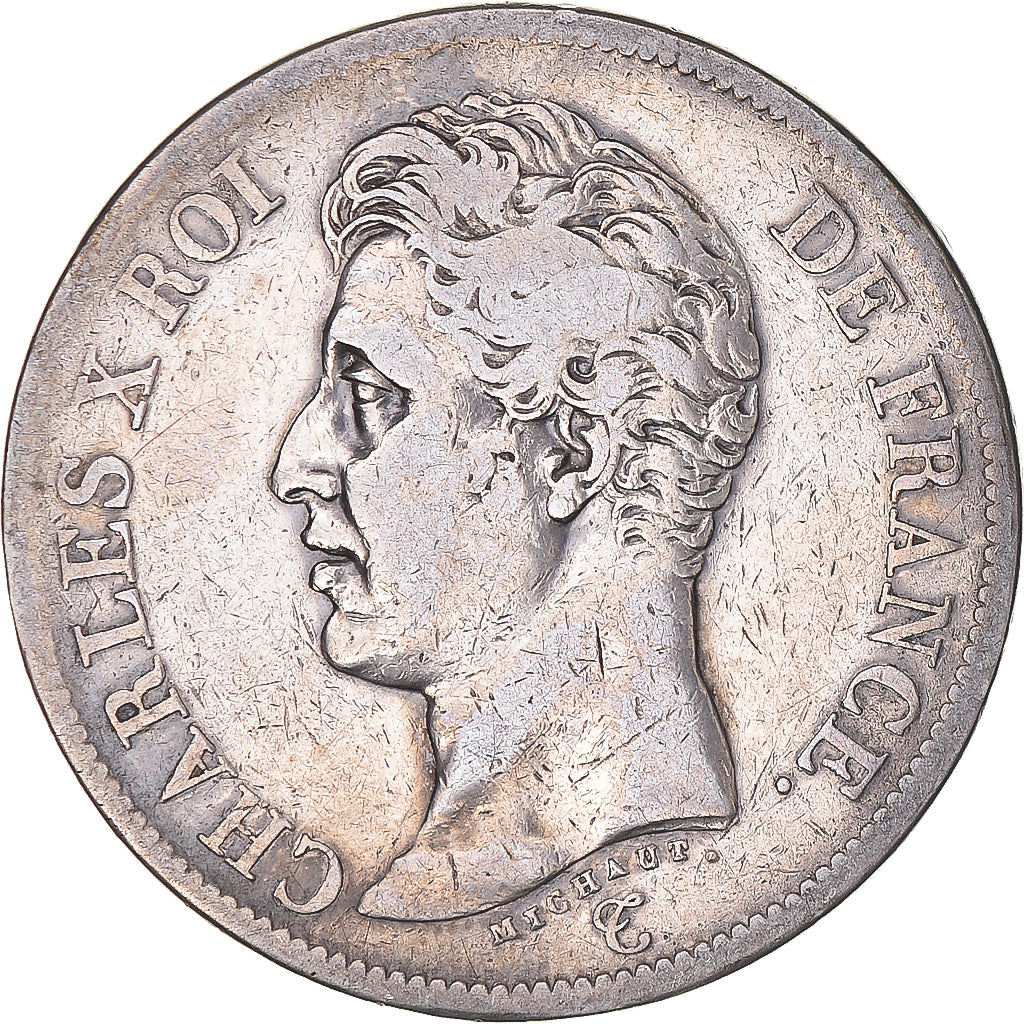 Moeda, França, Charles X, 5 Francs, 1826, Lille, VF(30-35), Prata, KM:720.13