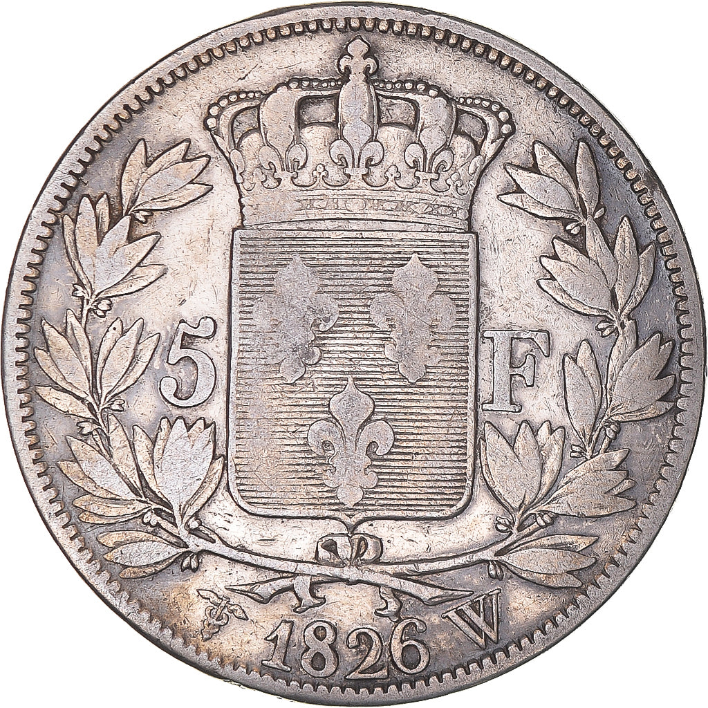 Moeda, França, Charles X, 5 Francs, 1826, Lille, VF(30-35), Prata, KM:720.13