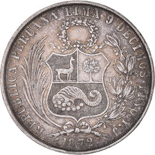 Moneda, Perú, SOUTH PERU, Sol, 1872, Lima, MBC, Plata, KM:196.3