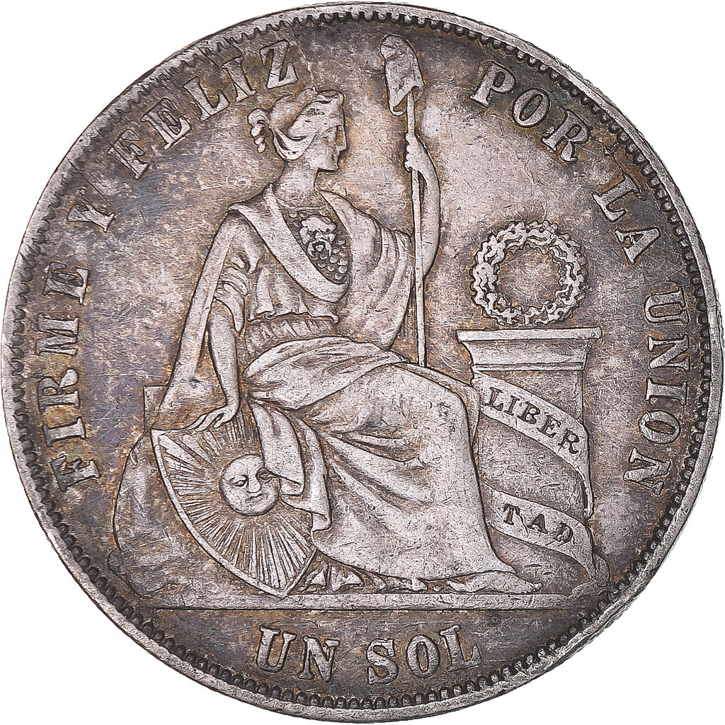 Moneda, Perú, SOUTH PERU, Sol, 1872, Lima, MBC, Plata, KM:196.3