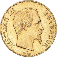 Moneda, Francia, Napoleon III, 100 Francs, 1858, Paris, MBC+, Oro, KM:786.1
