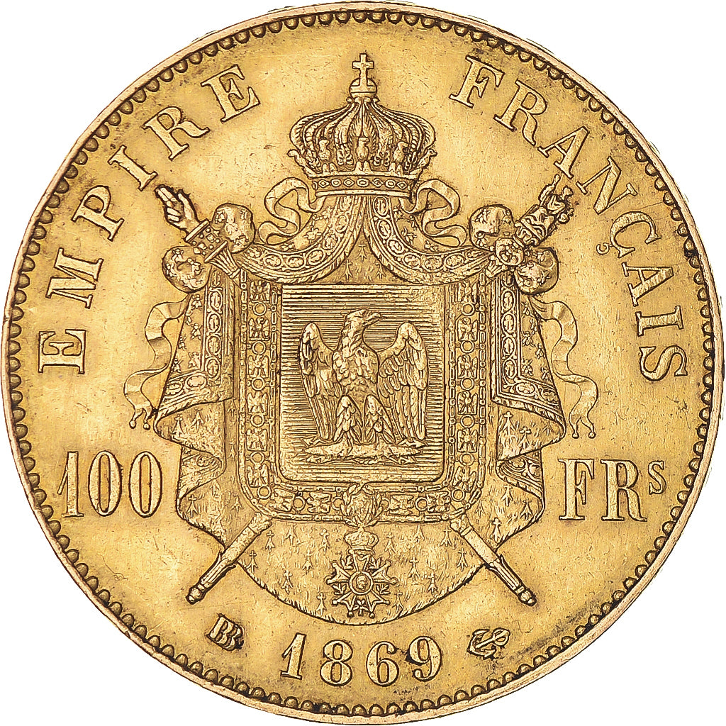 Coin, France, Napoleon III, 100 Francs, 1869, Strasbourg, EF(40-45), Gold
