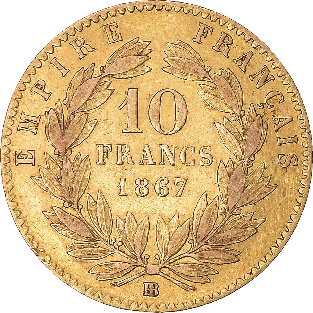 Moeda, França, Napoléon III, 10 Francs, 1867, Strasbourg, EF(40-45), Dourado