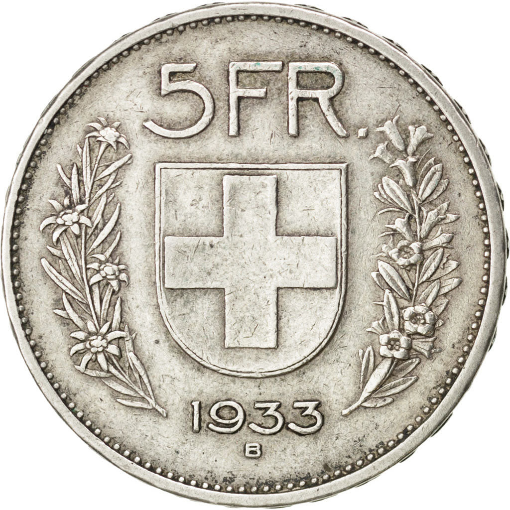 Coin, Switzerland, 5 Francs, 1933, Bern, EF(40-45), Silver, KM:40