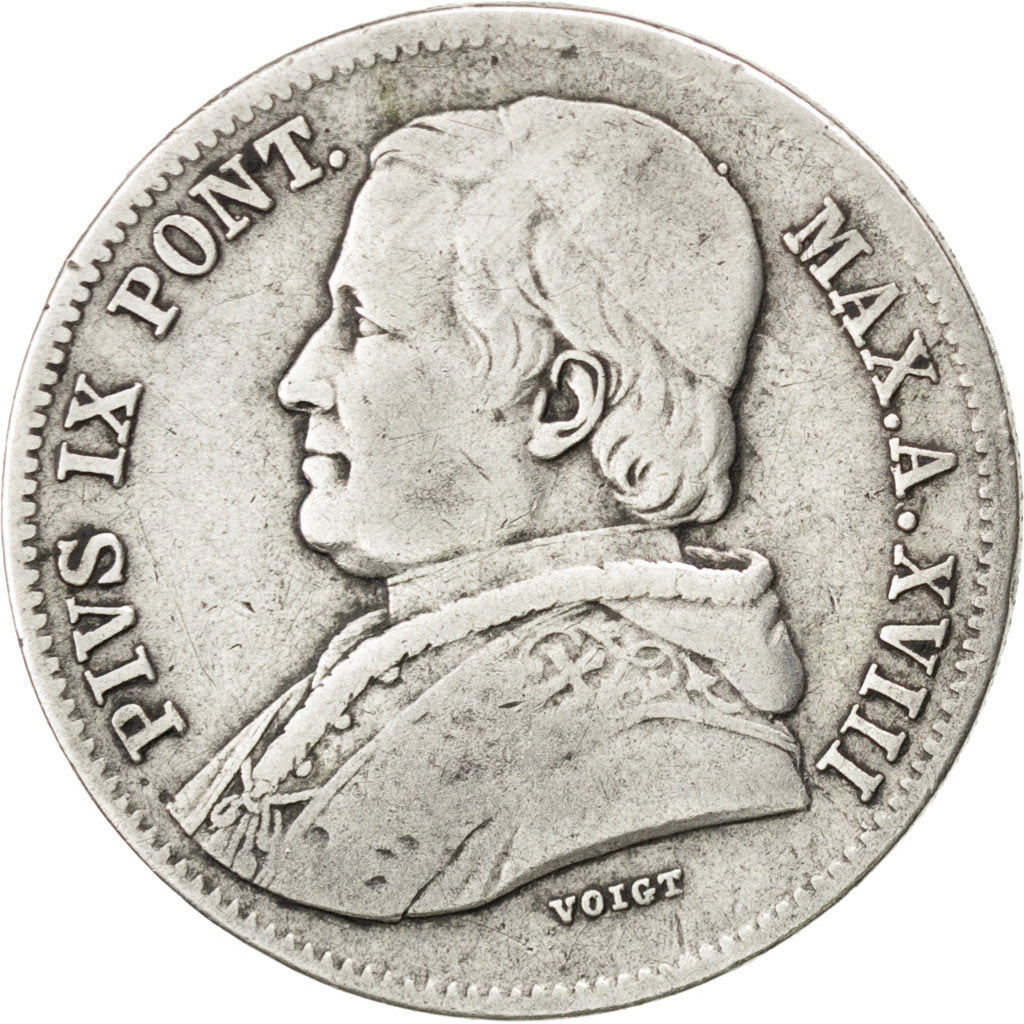 Coin, ITALIAN STATES, PAPAL STATES, Pius IX, 20 Baiocchi, 1864, Roma, VF(30-35)