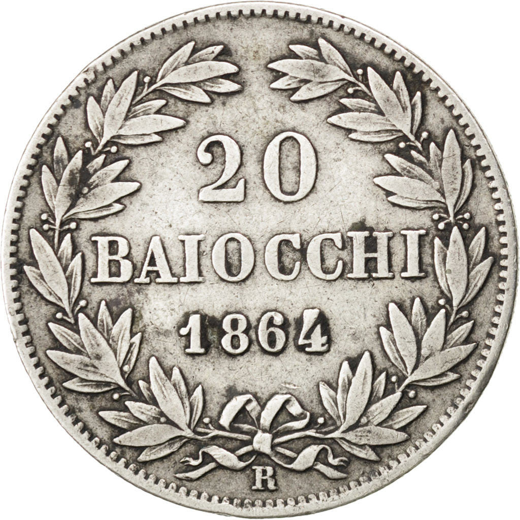 Coin, ITALIAN STATES, PAPAL STATES, Pius IX, 20 Baiocchi, 1864, Roma, VF(30-35)