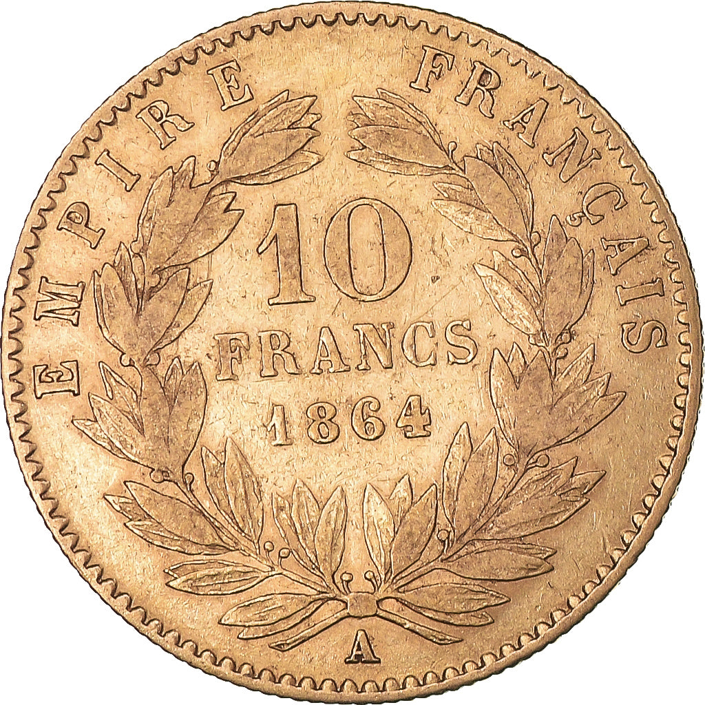 Moeda, França, Napoleon III, 10 Francs, 1864, Paris, VF(30-35), Dourado