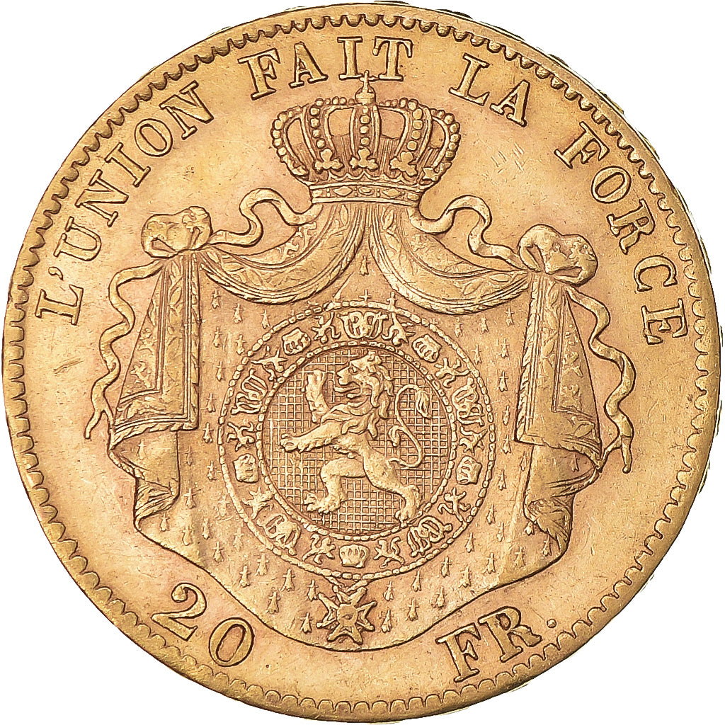 Moneta, Belgio, Leopold II, 20 Francs, 20 Frank, 1867, BB+, Oro, KM:32