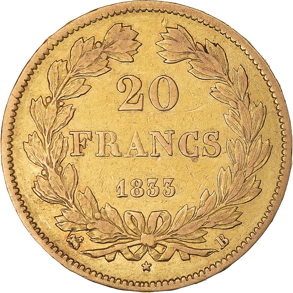 Münze, Frankreich, Louis-Philippe, 20 Francs, 1833, Rouen, S+, Gold, KM:750.2