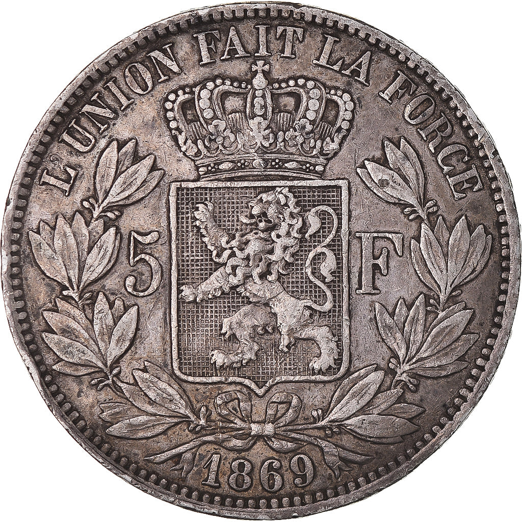 Coin, Belgium, Leopold II, 5 Francs, 5 Frank, 1869, VF(30-35), Silver, KM:24
