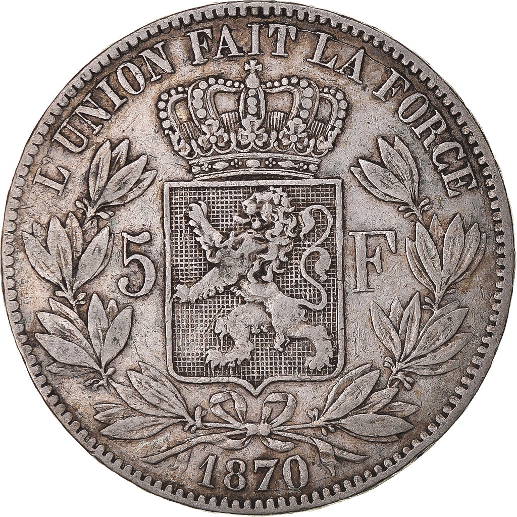 Coin, Belgium, Leopold II, 5 Francs, 5 Frank, 1870, VF(20-25), Silver, KM:24