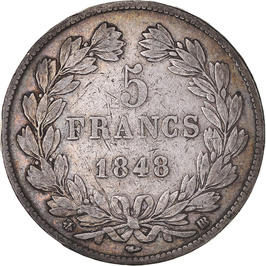 Moneta, Francia, Louis-Philippe, 5 Francs, 1848, Strasbourg, MB+, Argento