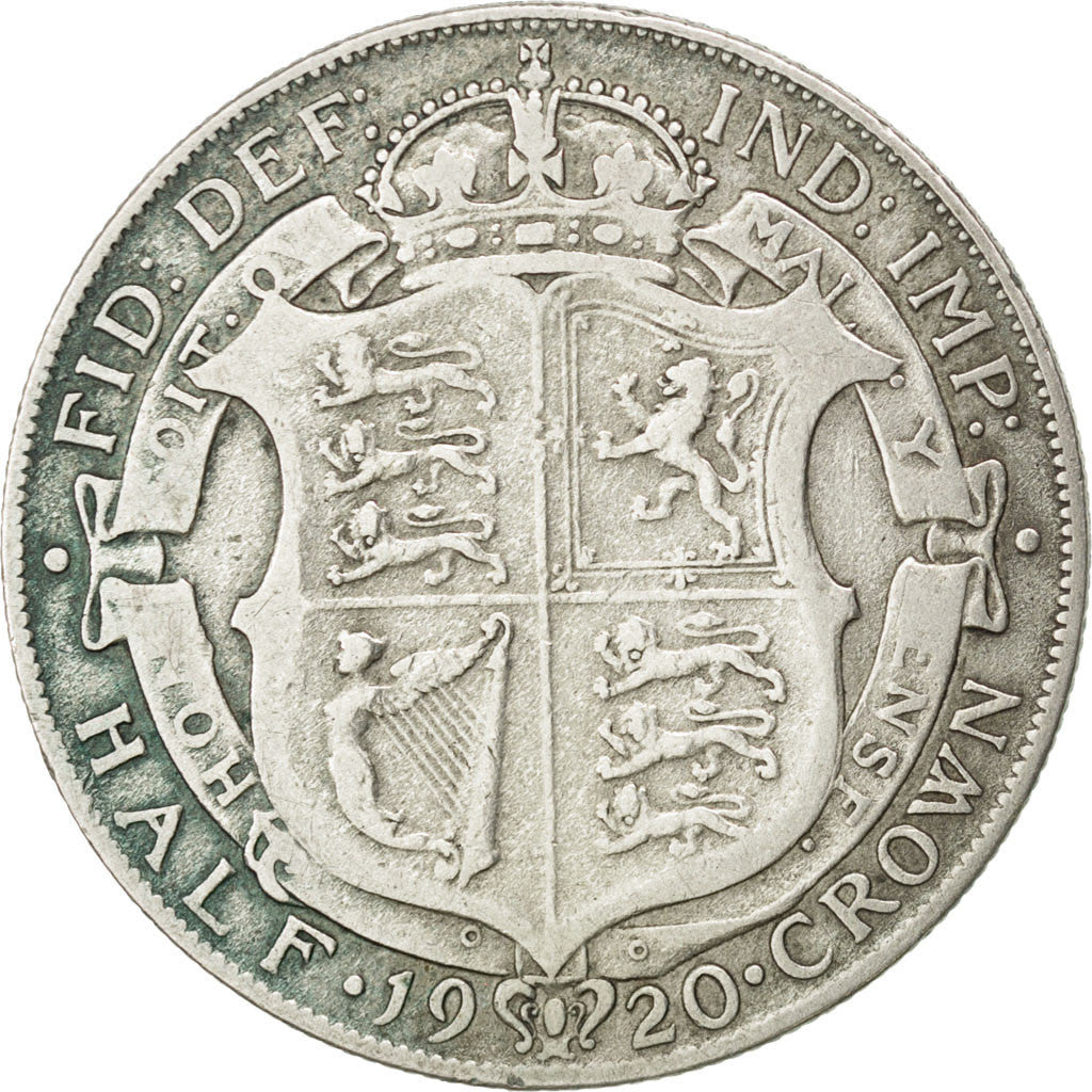 Coin, Great Britain, George V, 1/2 Crown, 1920, VF(20-25), Silver, KM:818.1a