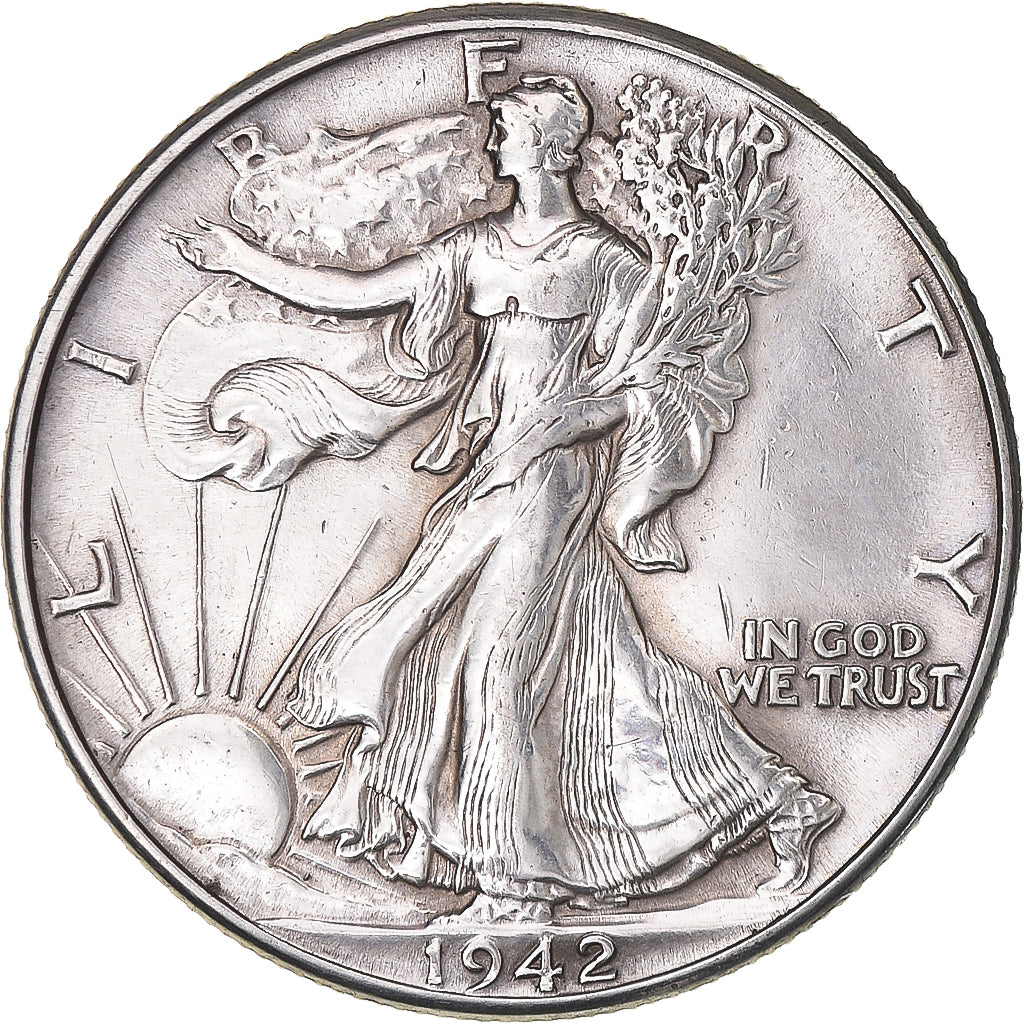 Coin, United States, Walking Liberty Half Dollar, Half Dollar, 1942, U.S. Mint