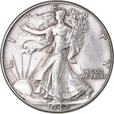 Coin, United States, Walking Liberty Half Dollar, Half Dollar, 1942, U.S. Mint