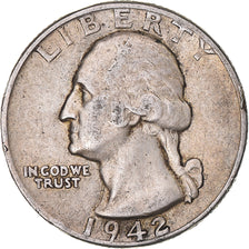 Monnaie, États-Unis, Washington, Quarter, 1942, Philadelphie, TB+, Argent