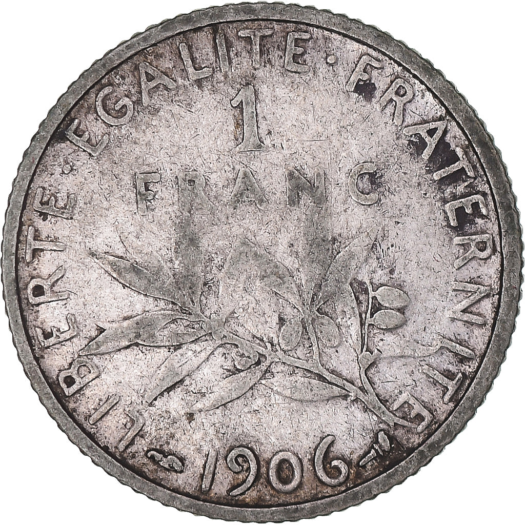 Coin, France, Semeuse, Franc, 1906, Paris, VF(20-25), Silver, KM:844.1