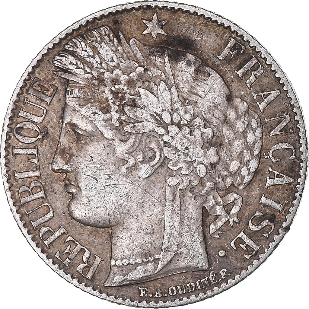Moeda, França, Cérès, Franc, 1887, Paris, 1 Franc, EF(40-45), Prata