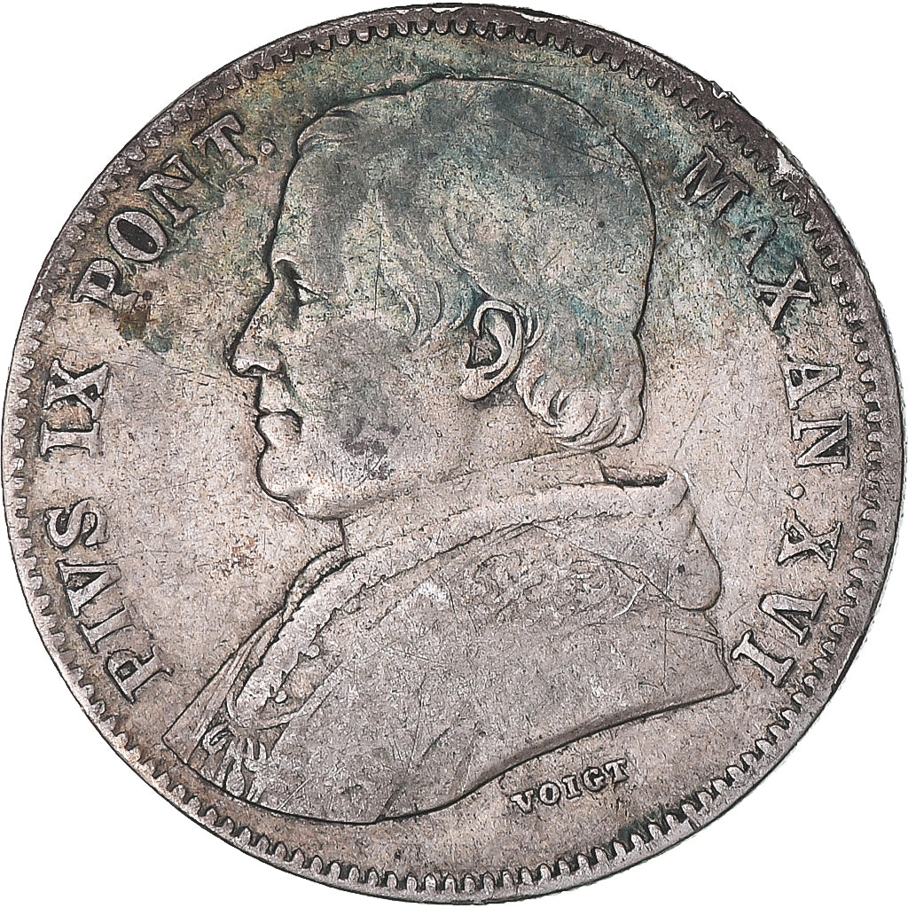 Moneta, DEPARTAMENTY WŁOSKIE, PAPAL STATES, Pius IX, 20 Baiocchi, 1861, Roma