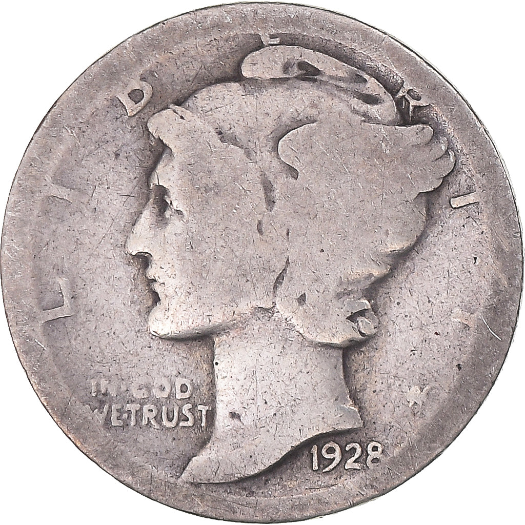 Coin, United States, Mercury Dime, Dime, 1928, U.S. Mint, Denver, F(12-15)