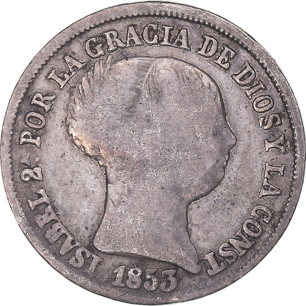 Moneda, España, Isabel II, 2 Reales, 1853, Madrid, BC+, Plata, KM:599.3