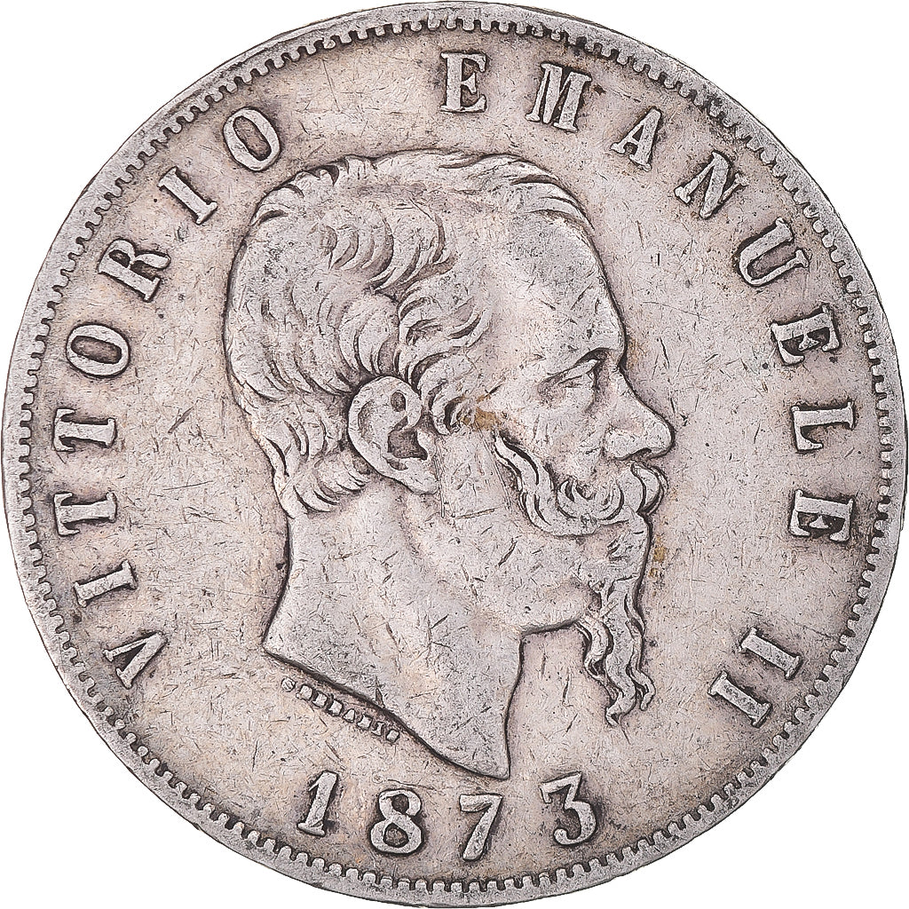 Coin, Italy, Vittorio Emanuele II, 5 Lire, 1873, Milan, VF(30-35), Silver