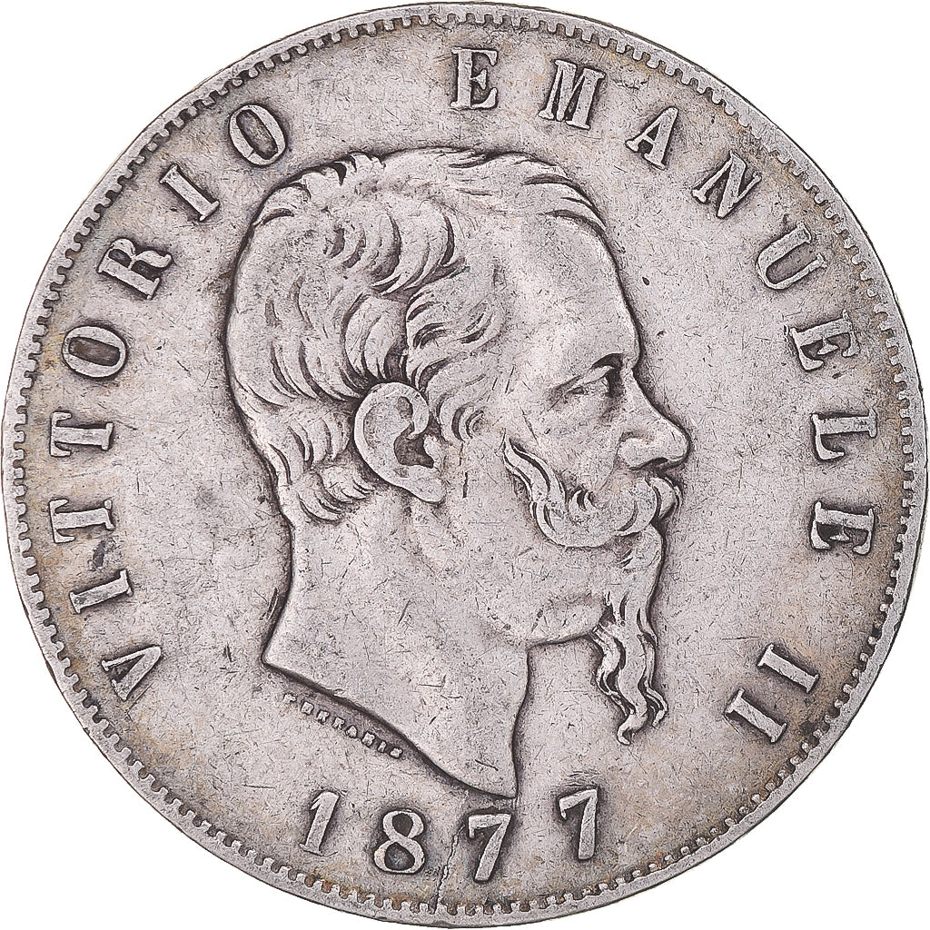 Moneta, Italia, Vittorio Emanuele II, 5 Lire, 1877, Rome, MB+, Argento, KM:8.4