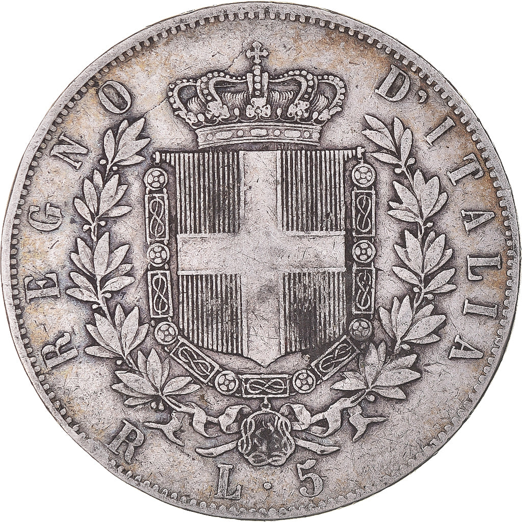Moneta, Italia, Vittorio Emanuele II, 5 Lire, 1877, Rome, MB+, Argento, KM:8.4