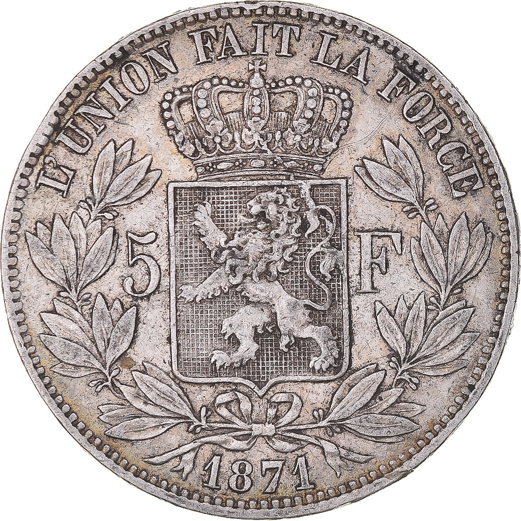 Moneta, Belgia, Leopold II, 5 Francs, 5 Frank, 1871, Brussels, VF(30-35)