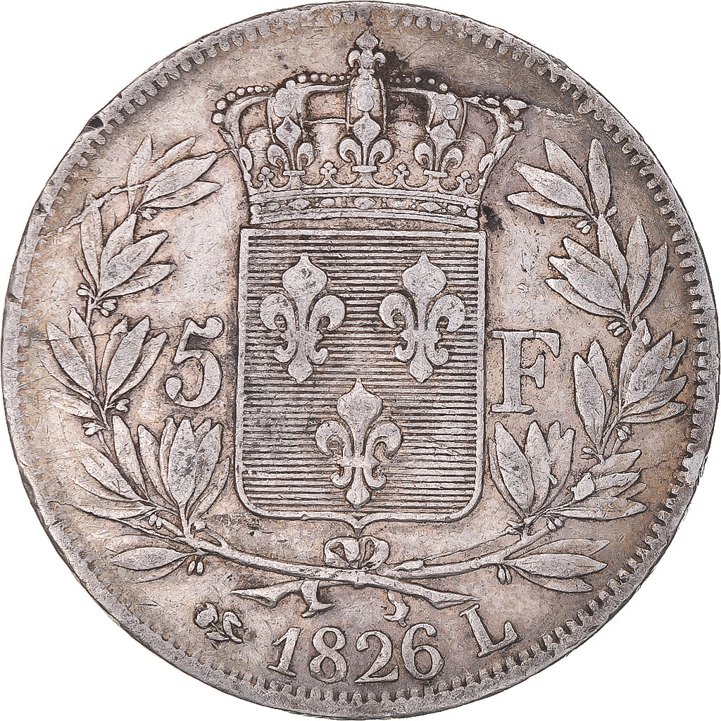 Münze, Frankreich, Charles X, 5 Francs, 1826, Bayonne, SS, Silber, KM:720.8