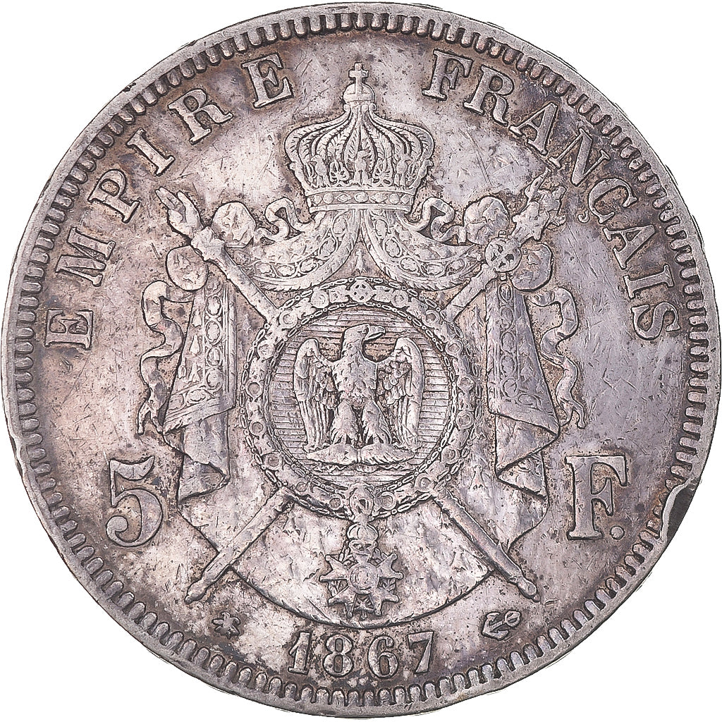 Coin, France, Napoleon III, 5 Francs, 1867, Paris, EF(40-45), Silver, KM:799.1