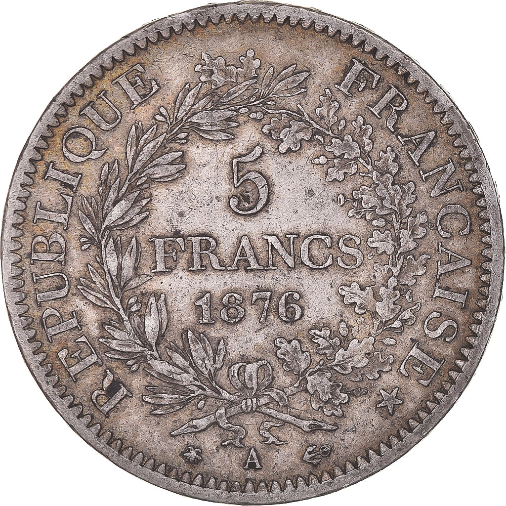 Moeda, França, Hercule, 5 Francs, 1876, Paris, EF(40-45), Prata, KM:820.1