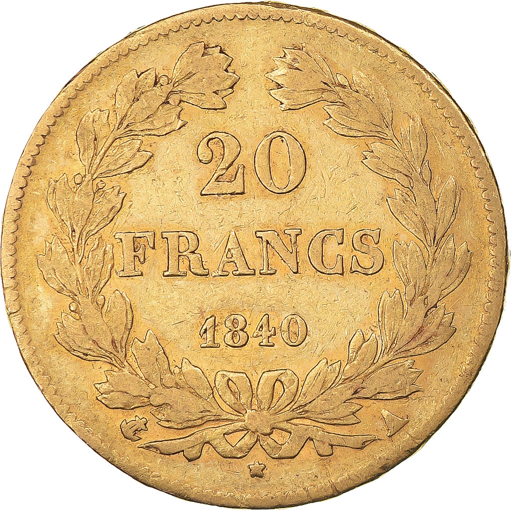 Coin, France, Louis-Philippe, 20 Francs, 1840, Paris, VF(30-35), Gold, KM:750.1