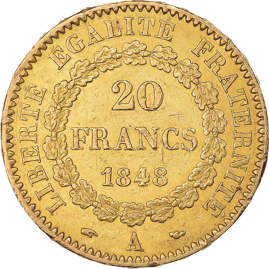 Moeda, França, Génie, 20 Francs, 1848, Paris, EF(40-45), Dourado, KM:757