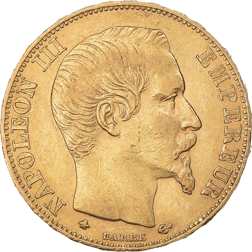 Moeda, França, Napoleon III, 20 Francs, 1858, Strasbourg, AU(50-53), Dourado
