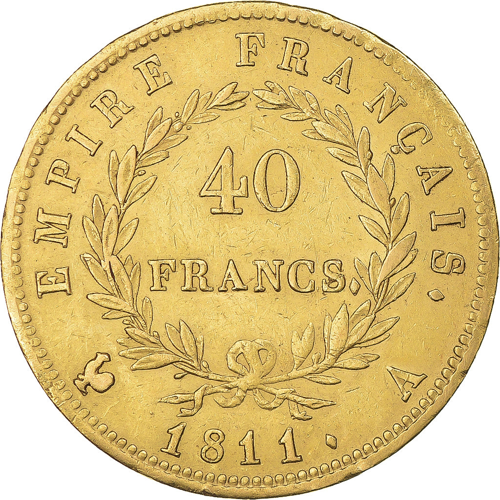 Moeda, França, Napoleon I, 40 Francs, 1811, Paris, EF(40-45), Dourado