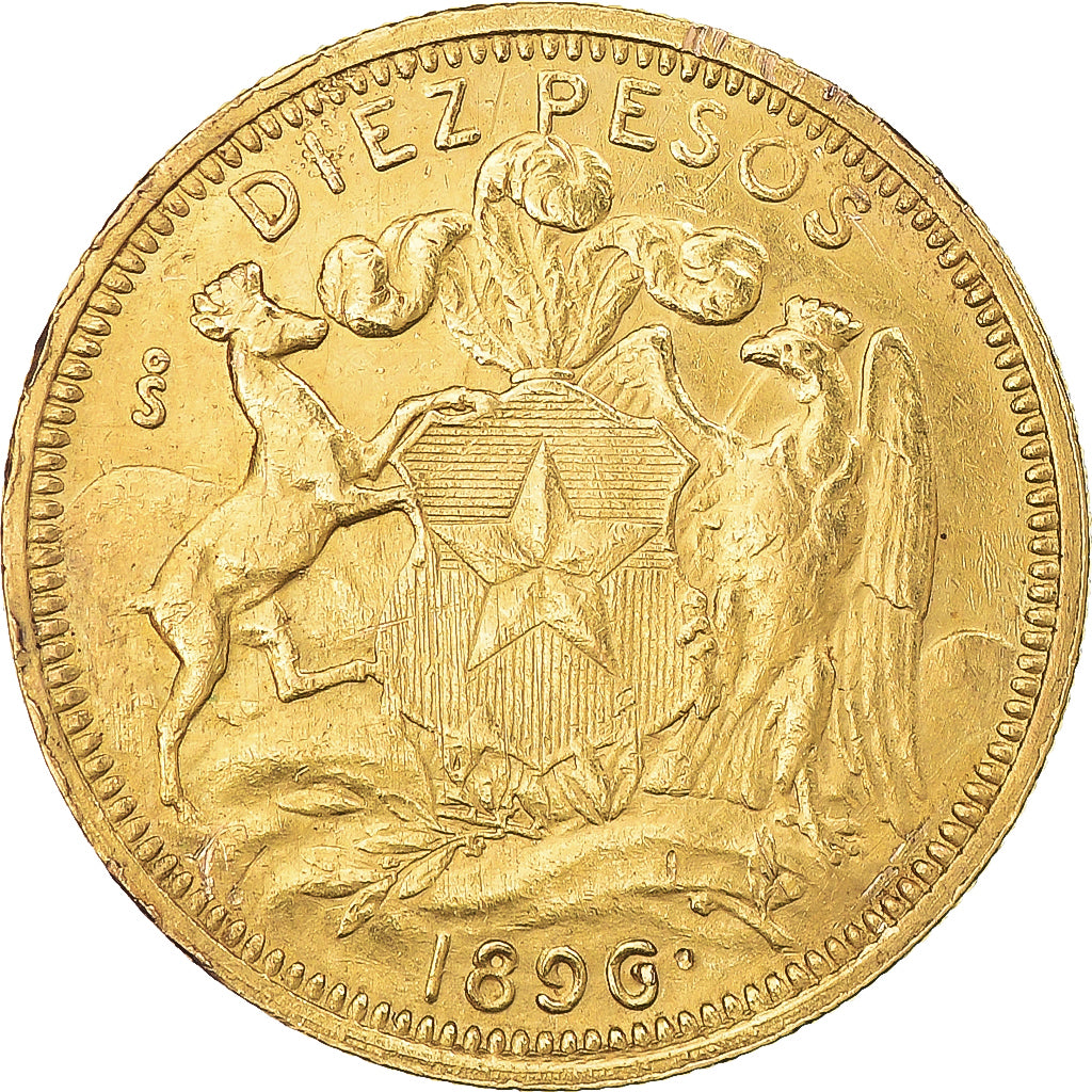 Coin, Chile, 10 Pesos, 1896, Santiago, EF(40-45), Gold, KM:157