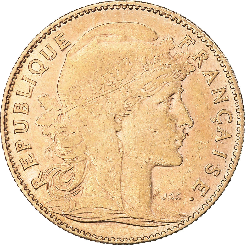 Moneda, Francia, Marianne, 10 Francs, 1909, Paris, MBC+, Oro, KM:846