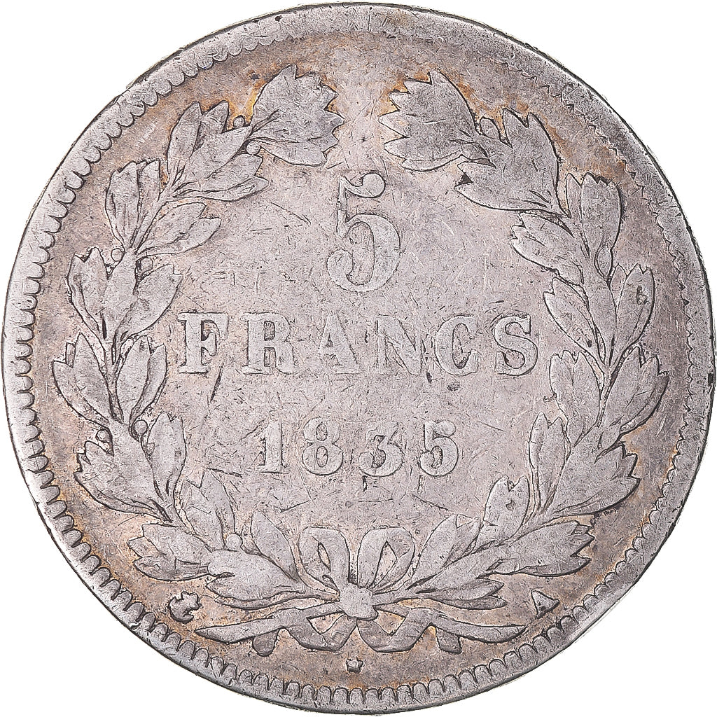 Moneta, Francia, Louis-Philippe, 5 Francs, 1835, Paris, MB, Argento, KM:749.1