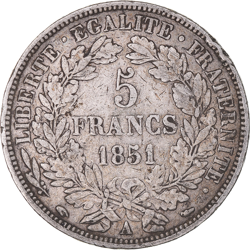 Moneta, Francia, Cérès, 5 Francs, 1851, Paris, MB, Argento, KM:761.1