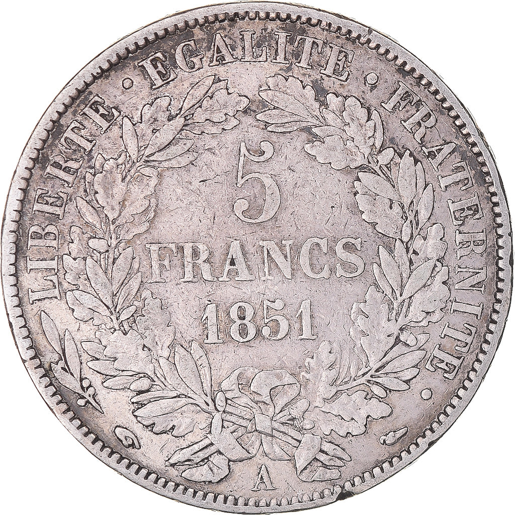 Moneta, Francia, Cérès, 5 Francs, 1851, Paris, MB, Argento, KM:761.1