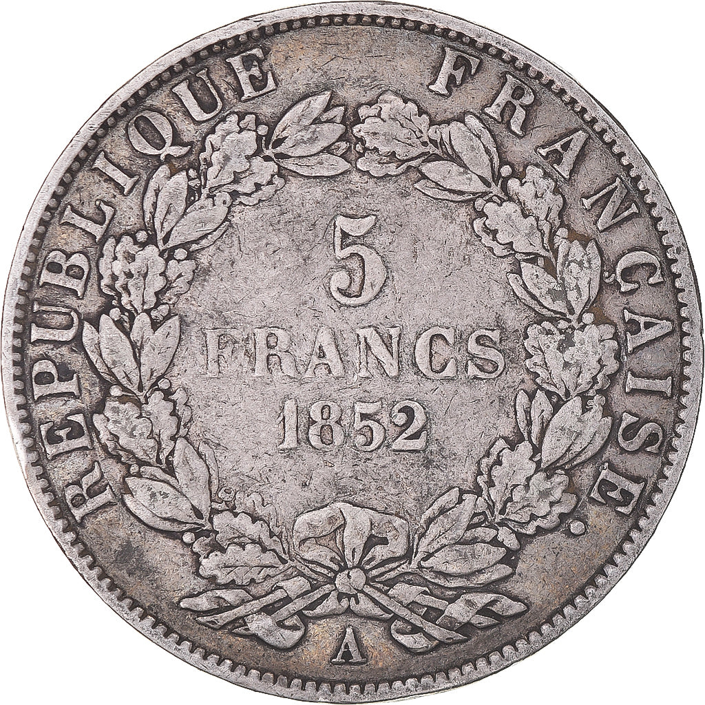 Moeda, França, Napoléon III, 5 Francs, 1852, Paris, F(12-15), Prata, KM:773.1