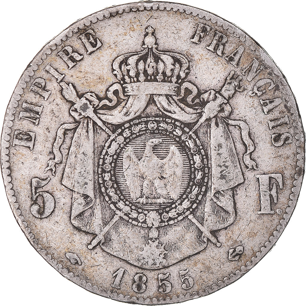Moeda, França, Napoléon I, 5 Francs, 1855, Paris, F(12-15), Prata, KM:782.1