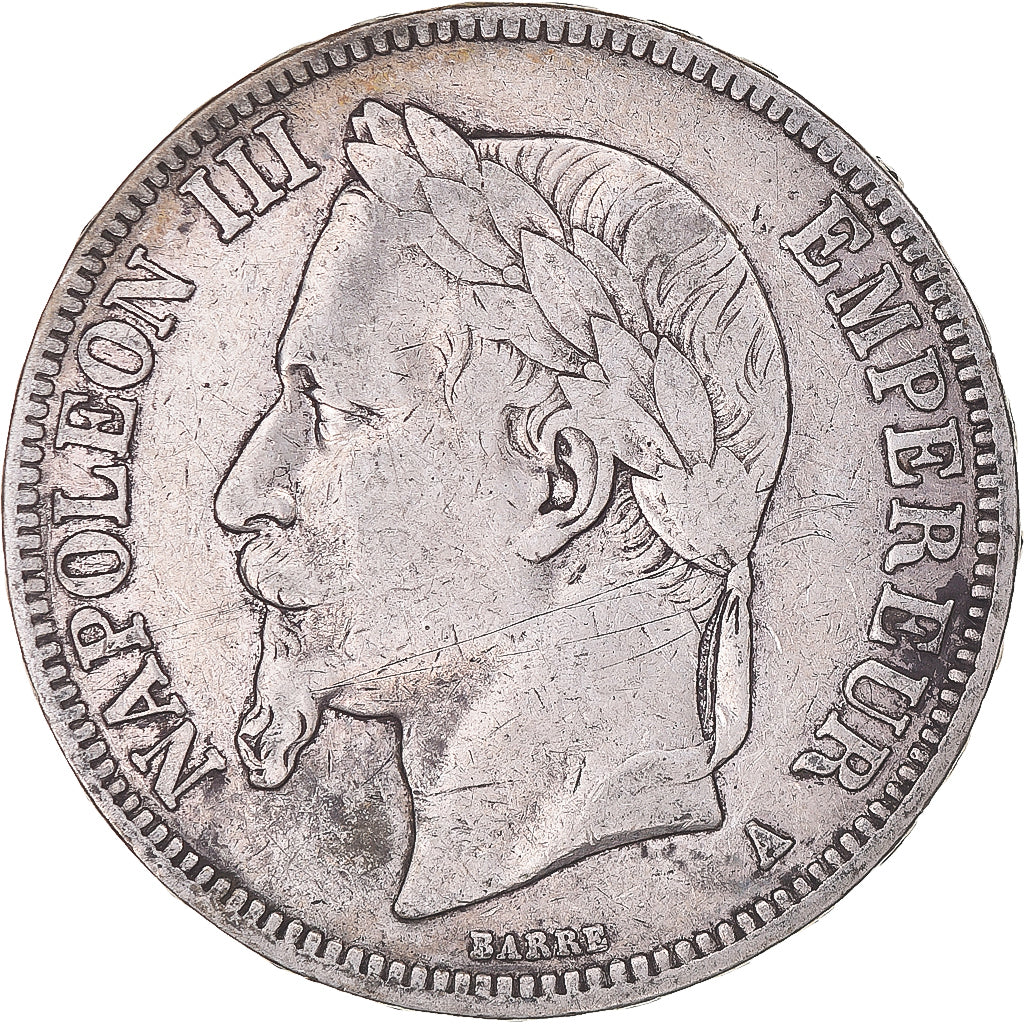 Moneta, Francia, Napoleon III, 5 Francs, 1867, Paris, MB, Argento, KM:799.1