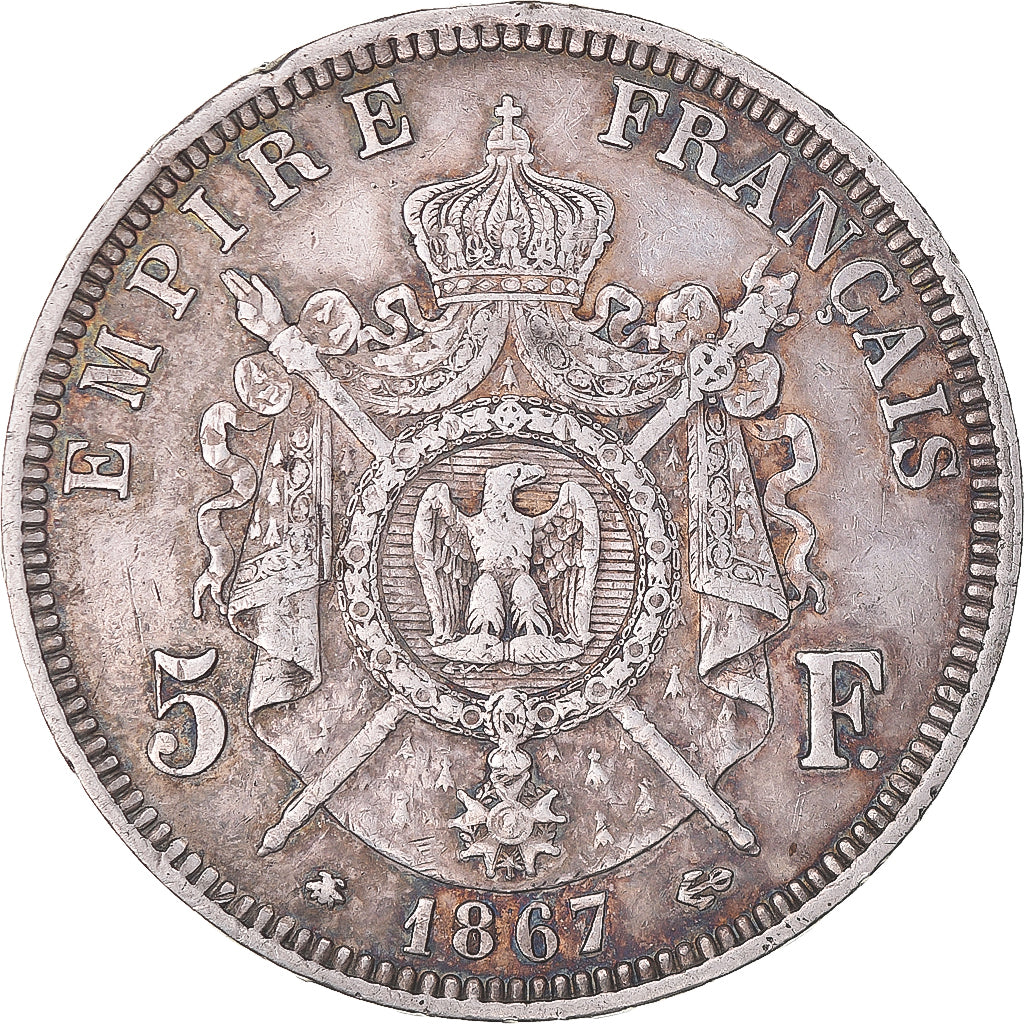 Coin, France, Napoleon III, 5 Francs, 1867, Paris, VF(30-35), Silver, KM:799.1