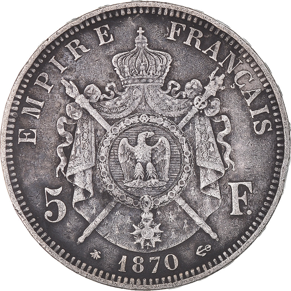 Monnaie, France, Napoleon III, 5 Francs, 1870, Paris, TB, Argent, KM:799.1